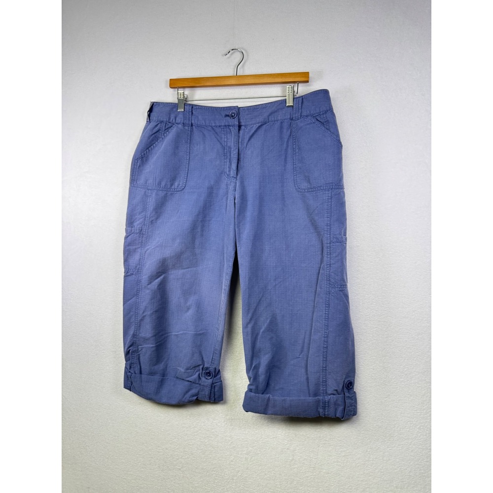 Sport Collection Women's Blue Herringbone Capris Size 10 Roll Tab Hem - Picture 9 of 9